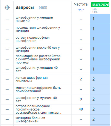 Позиции сайта по ключевым направлениям 3